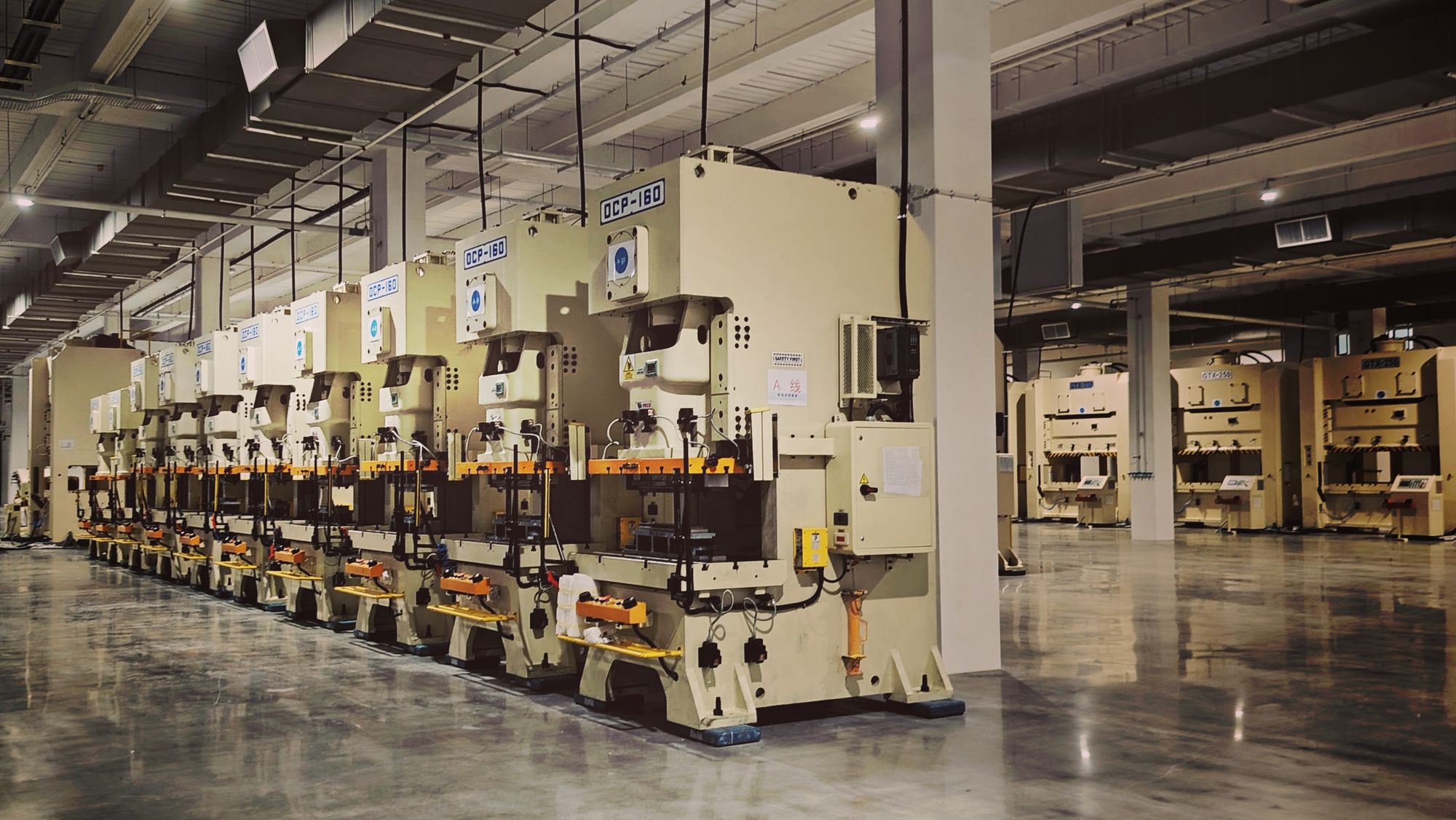 Clean modern manufacturing assembly line on a production floor